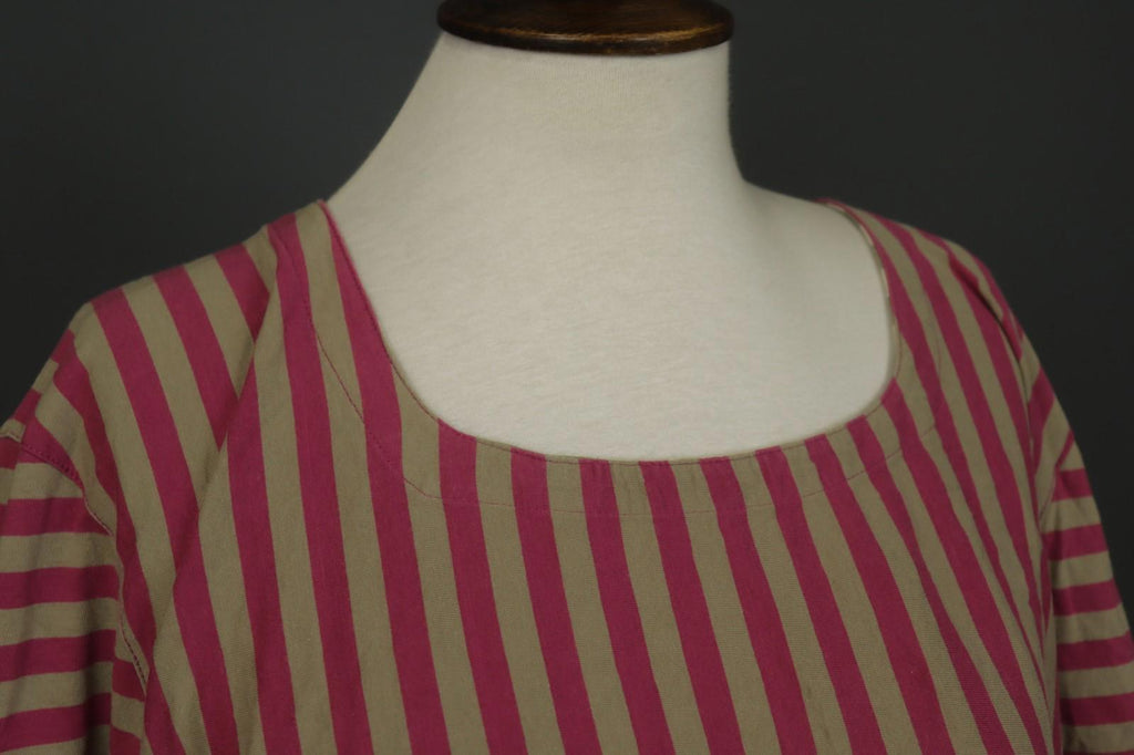 GUDRUN SJODEN Pink Tan Striped Organic Cotton Round Neck Maxi Dress – Size 2XL