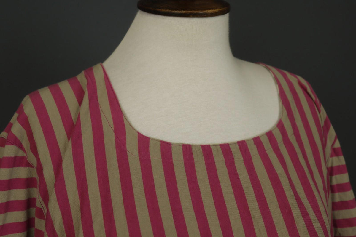 GUDRUN SJODEN Pink Tan Striped Organic Cotton Round Neck Maxi Dress – Size 2XL