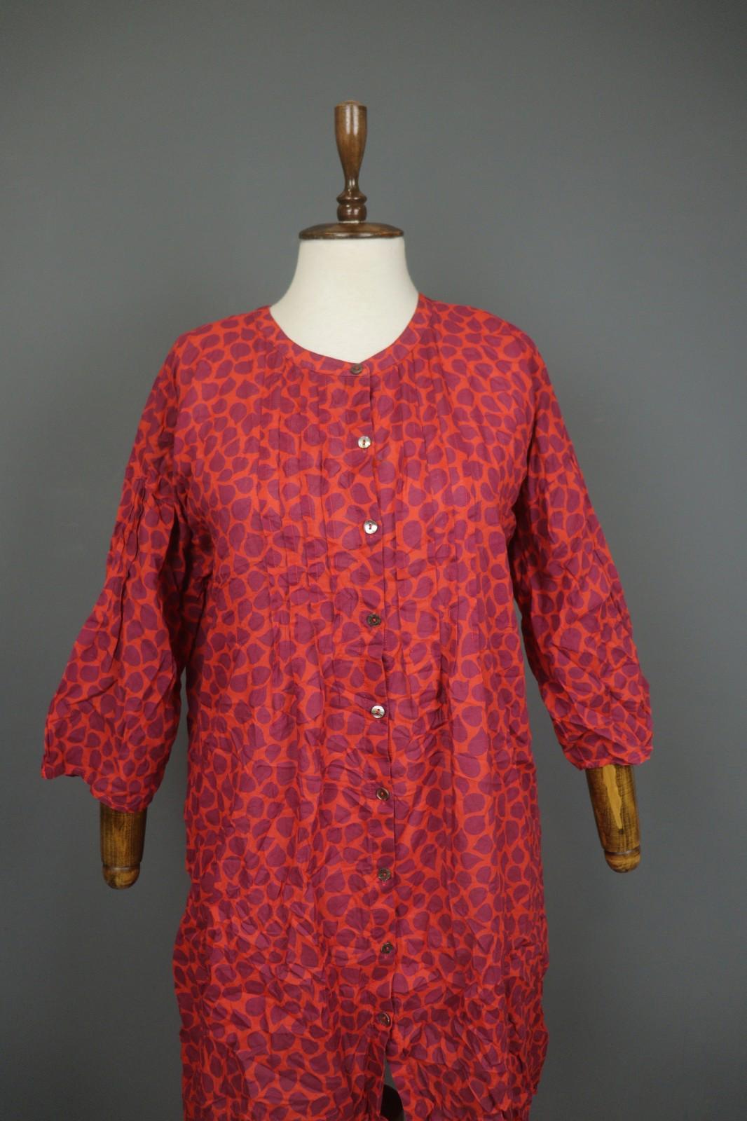 GUDRUN SJODEN Orange Abstract Casual Long Sleeve Button Front Shirt Dress – Size S