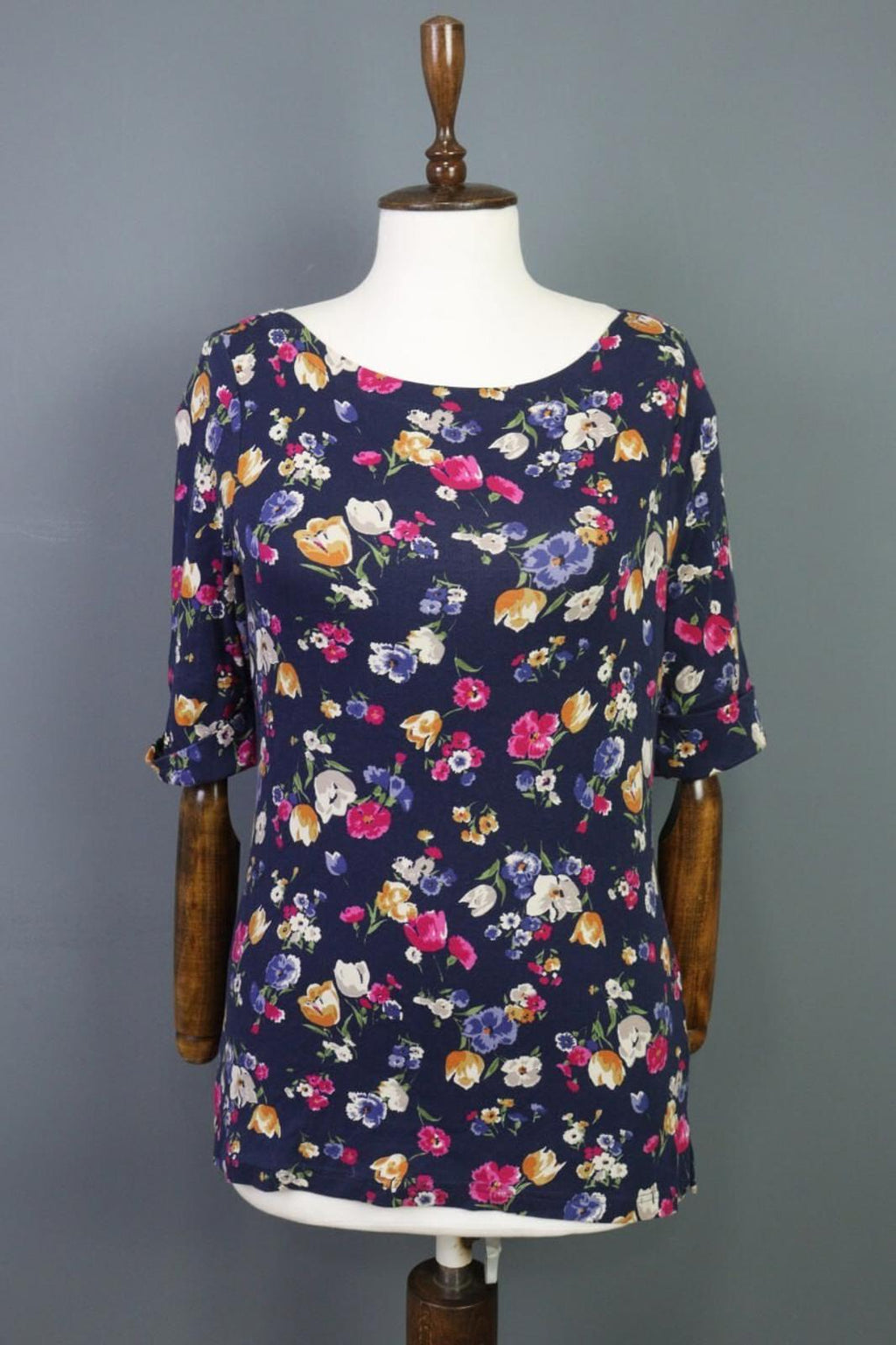 RALPH LAUREN BLACK LABEL Blue Floral 3/4 Sleeve Stretch Blouse Top – Size S