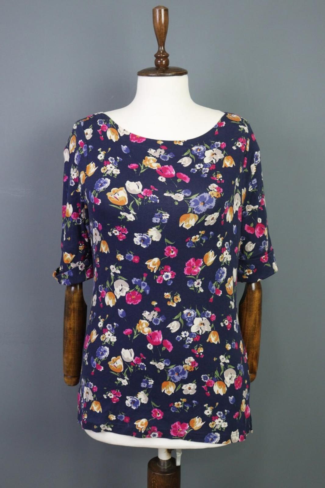 RALPH LAUREN BLACK LABEL Blue Floral 3/4 Sleeve Stretch Blouse Top – Size S