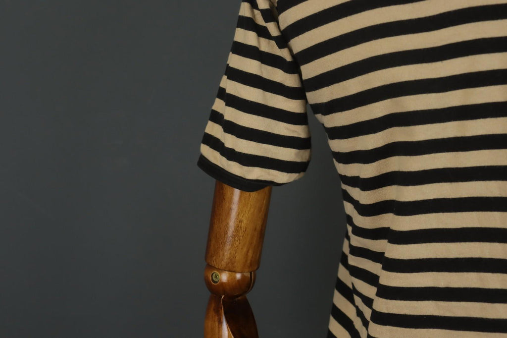 MARIMEKKO Beige and Black Striped Short Sleeve Crew Neck Top Blouse – Size S / M