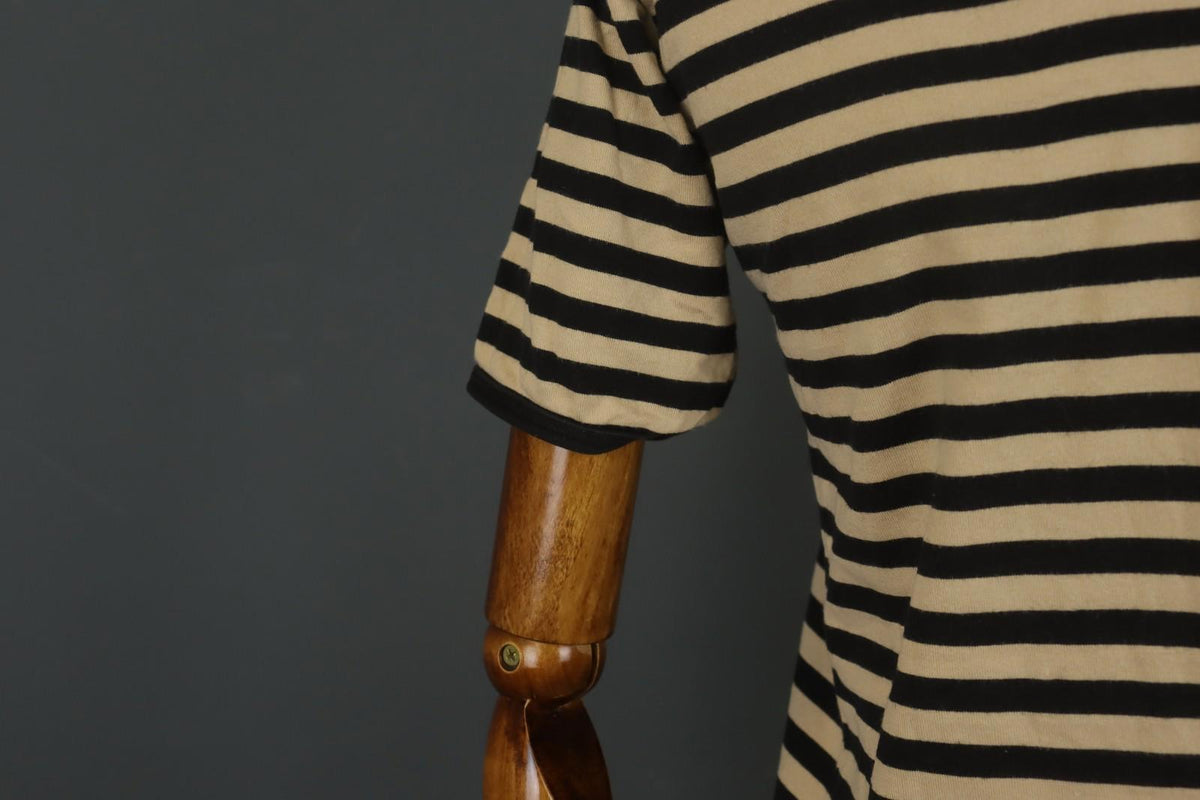 MARIMEKKO Beige and Black Striped Short Sleeve Crew Neck Top Blouse – Size S / M