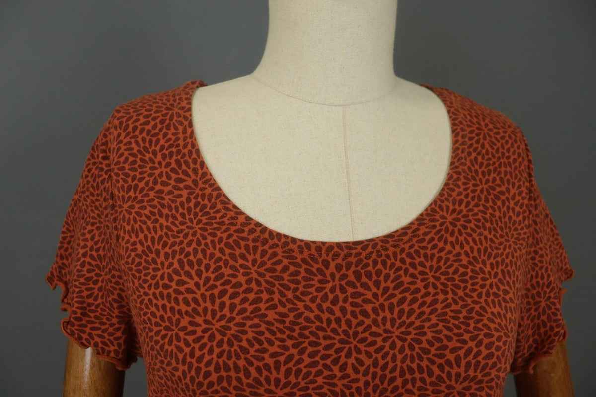 GUDRUN SJODEN Orange Dotted Modal Short Sleeve Round Neck Tunic Top – Size M