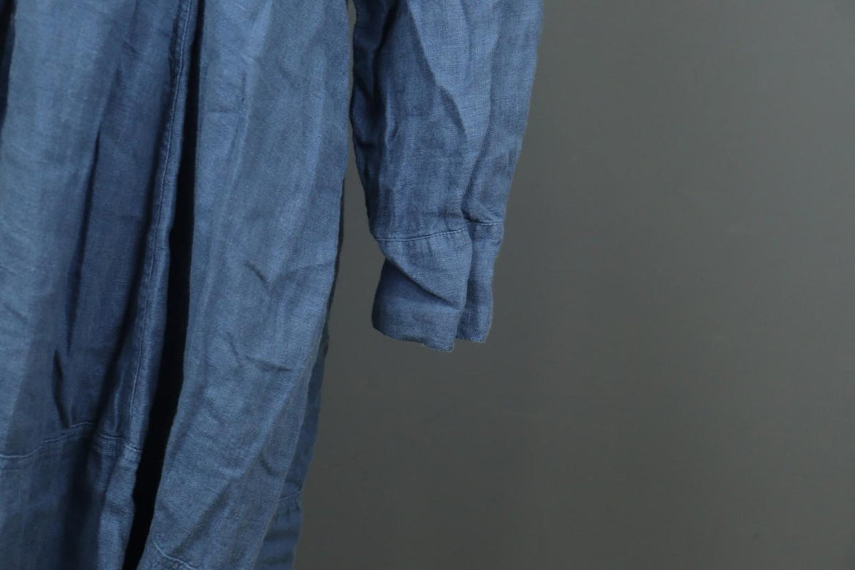 GRIZAS Blue 100% Linen Long Sleeve Band Collar Button Front Tunic Dress – Size M