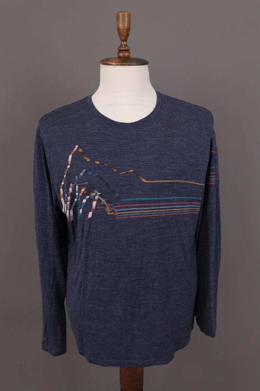 Icebreaker Merino Blue Striped Wool Crew Activewear Baselayer Shirt – Size XL