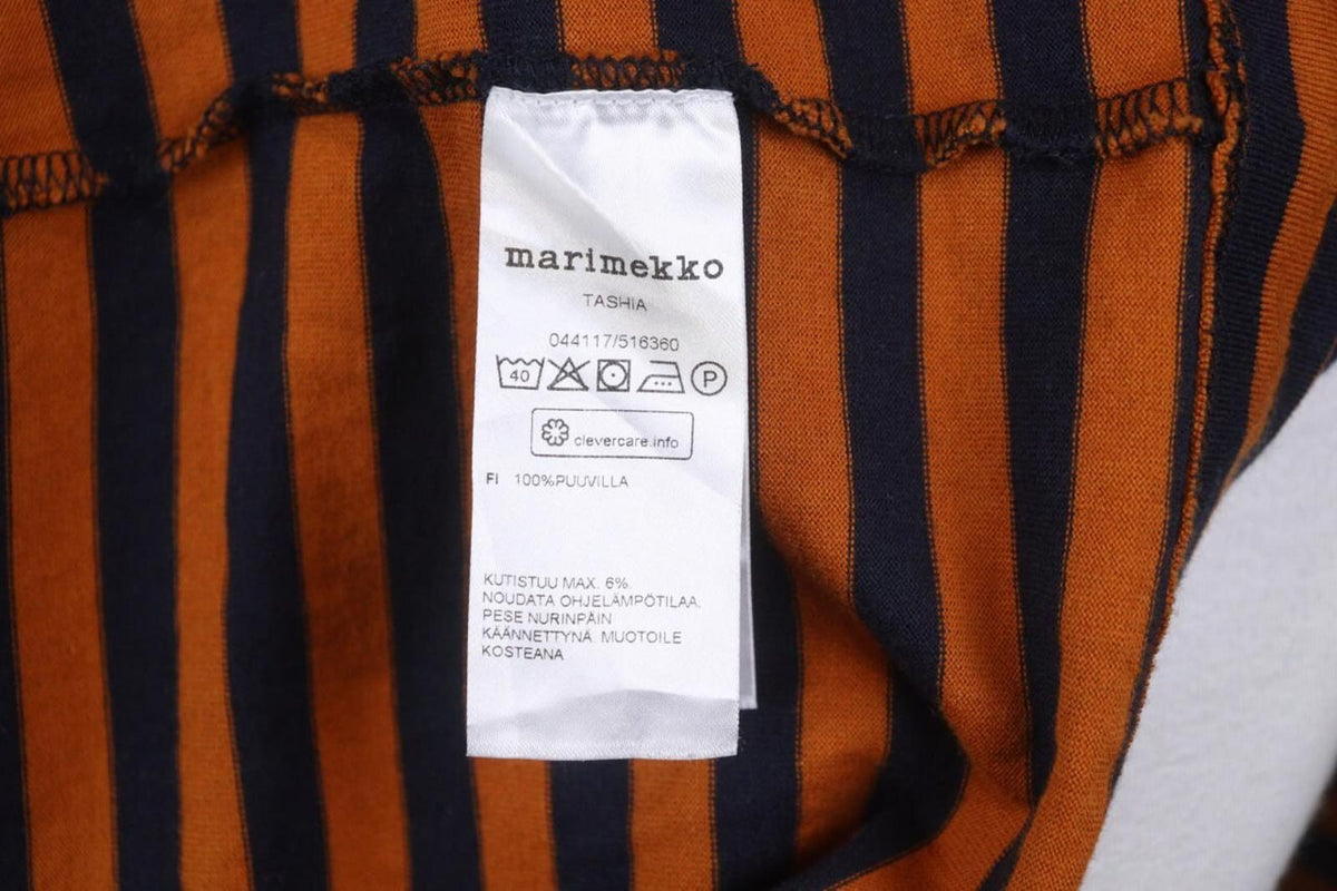 MARIMEKKO TASHIA Orange Black Striped Cotton Long Sleeve Shift Dress – Size XL