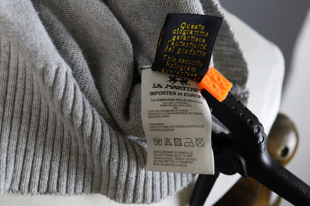 La Martina Buenos Aires Grey Cotton V-Neck Sweater – Men's S