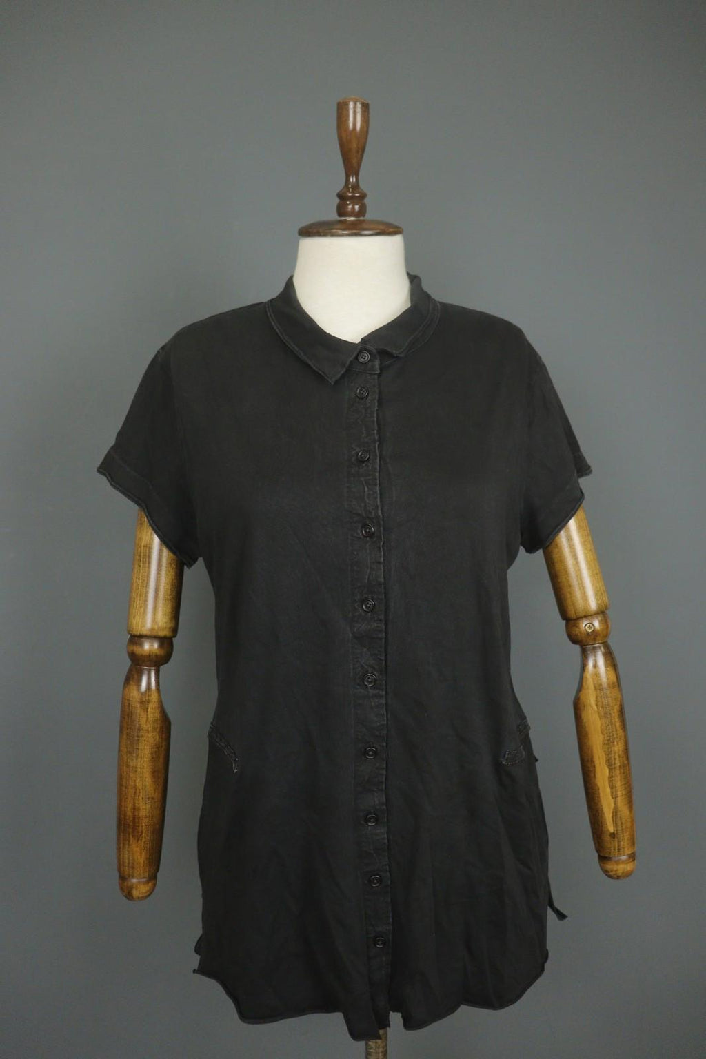 RUNDHOLZ DIP Black Casual Short Sleeve Collared Full Button Front Shirt – Size M