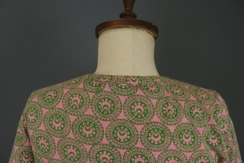 MARIMEKKO Pink Green Geometric Cotton Round Neck Long Sleeve Blouse Top – Size M