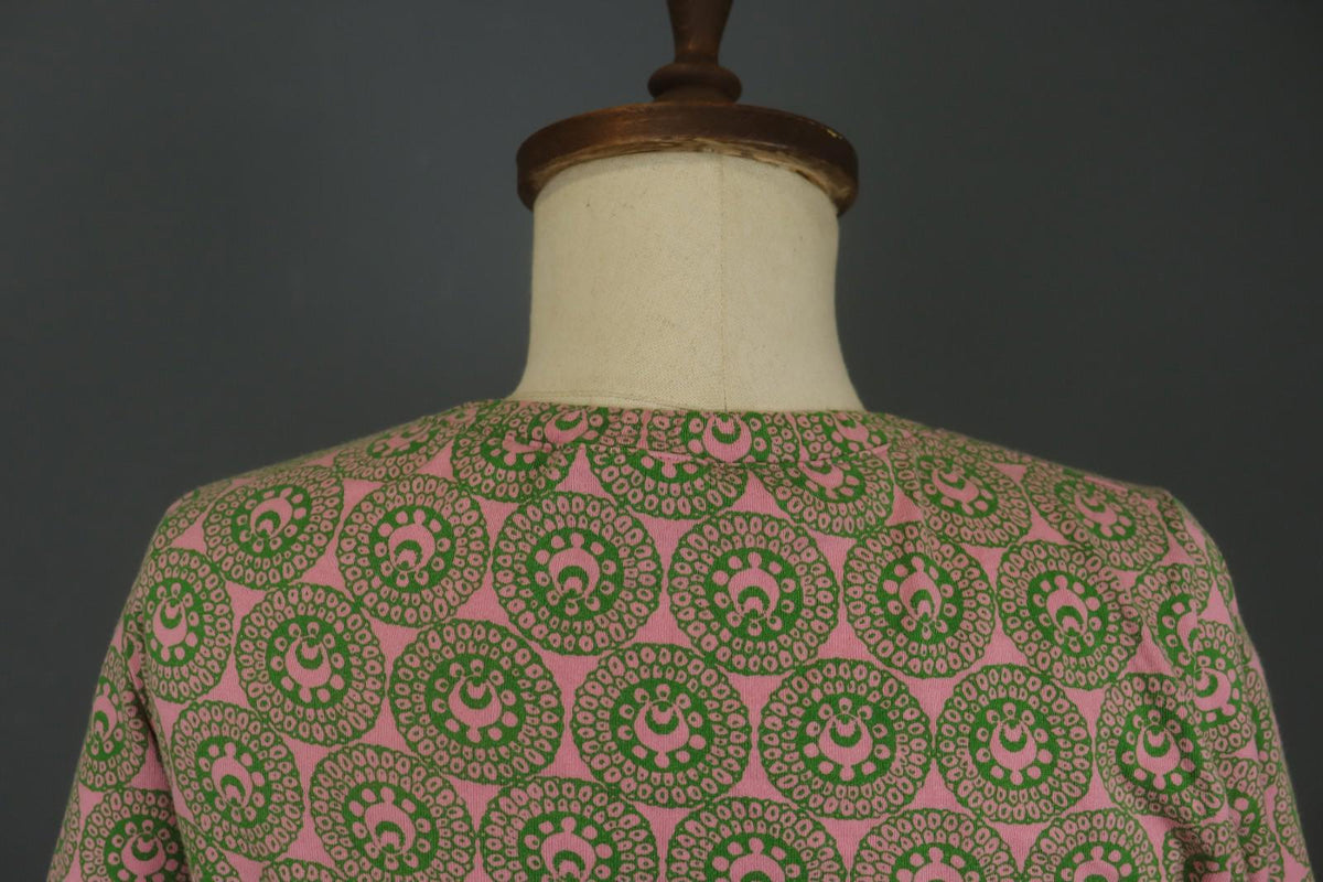 MARIMEKKO Pink Green Geometric Cotton Round Neck Long Sleeve Blouse Top – Size M