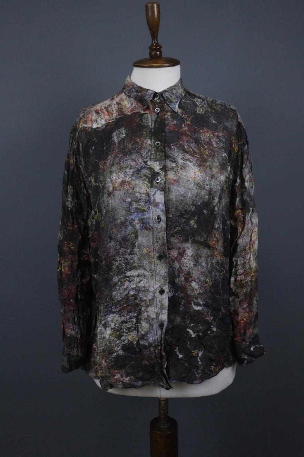 HIGH USE Multi Tie Dye Viscose Collar Long Sleeve Button Front Shirt Top – Size 6