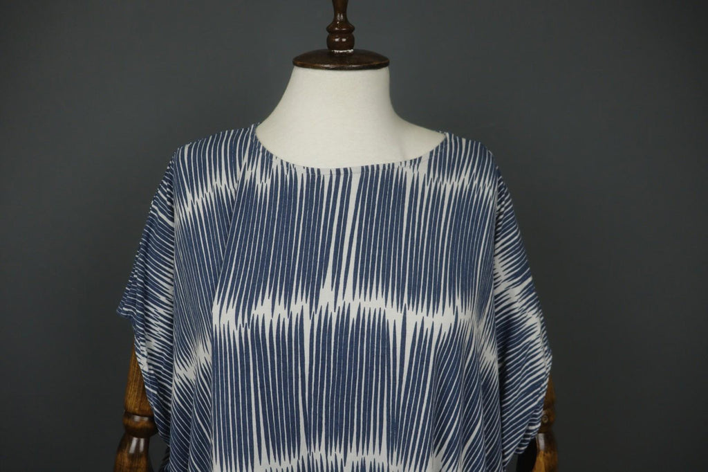 MARIMEKKO PRIP 3 Blue White Striped Viscose Round Neck Lagenlook Dress – Size L