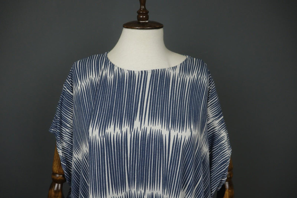 MARIMEKKO PRIP 3 Blue White Striped Viscose Round Neck Lagenlook Dress – Size L