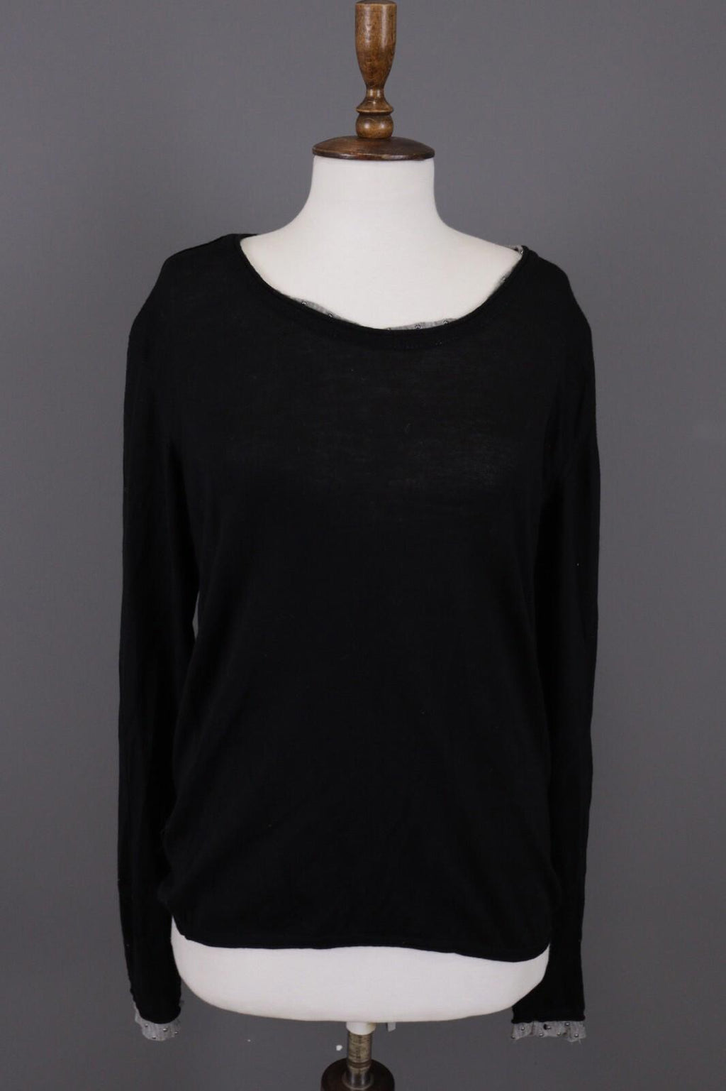 VERSACE COLLECTION Black Merino Wool Knit Long Sleeve Top Tunic Shirt – Size M