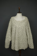 BARBARA SPEER Ivory Textured Knit Long Sleeve Round Neck Pullover Sweater M/L